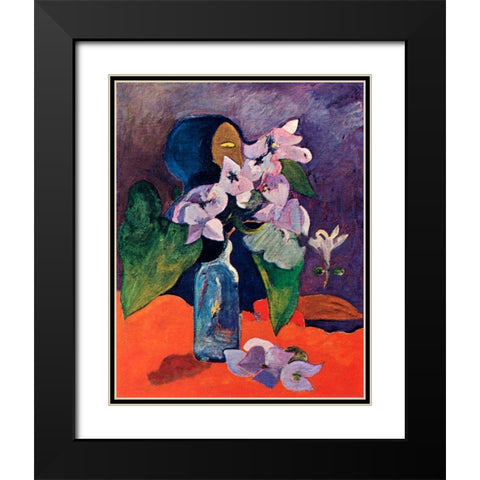 Still Life With Flowers And Idol Black Modern Wood Framed Art Print with Double Matting by Gauguin, Paul