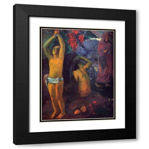 Tahitian Man With His Arms Raised Black Modern Wood Framed Art Print with Double Matting by Gauguin, Paul