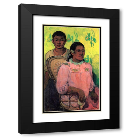 Tahitian Woman And Boy Black Modern Wood Framed Art Print with Double Matting by Gauguin, Paul