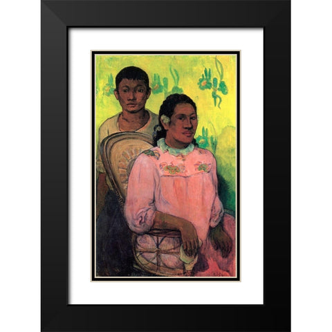 Tahitian Woman And Boy Black Modern Wood Framed Art Print with Double Matting by Gauguin, Paul