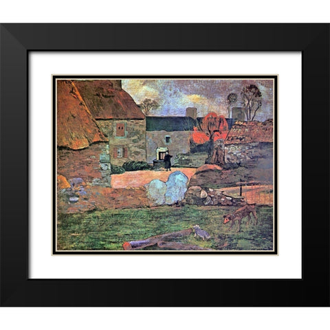 The Blue Roof Black Modern Wood Framed Art Print with Double Matting by Gauguin, Paul