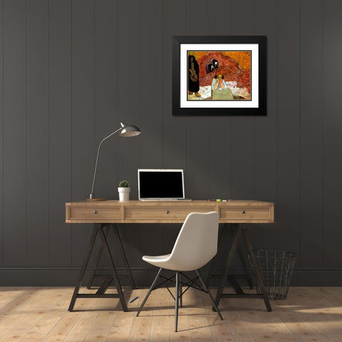 The Harvest At Arles Black Modern Wood Framed Art Print with Double Matting by Gauguin, Paul