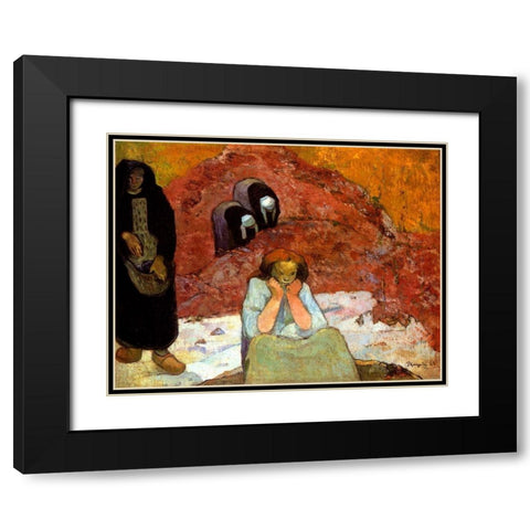 The Harvest At Arles Black Modern Wood Framed Art Print with Double Matting by Gauguin, Paul