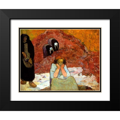The Harvest At Arles Black Modern Wood Framed Art Print with Double Matting by Gauguin, Paul