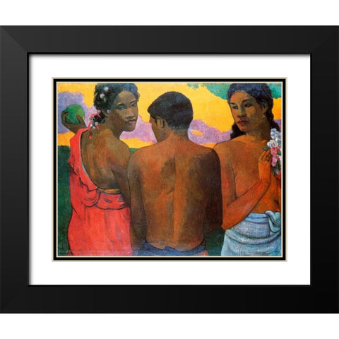 Three Tahitians Black Modern Wood Framed Art Print with Double Matting by Gauguin, Paul