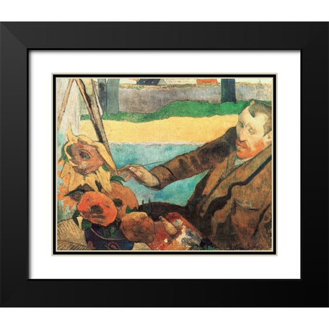 Van Gogh Painting Sunflowers Black Modern Wood Framed Art Print with Double Matting by Gauguin, Paul