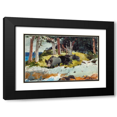 Bermuda Settlers Black Modern Wood Framed Art Print with Double Matting by Homer, Winslow