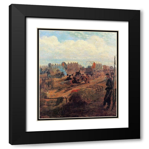 Halt Of A Wagon Train Black Modern Wood Framed Art Print with Double Matting by Homer, Winslow