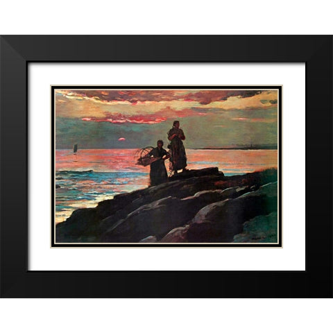 Sunset Saco Bay Black Modern Wood Framed Art Print with Double Matting by Homer, Winslow