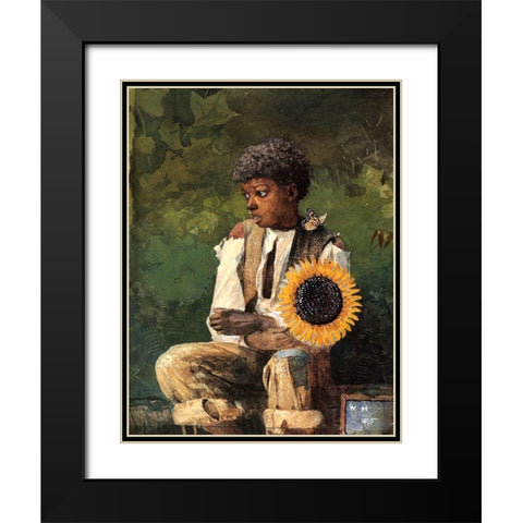 Taking Sunflower To Teacher Black Modern Wood Framed Art Print with Double Matting by Homer, Winslow