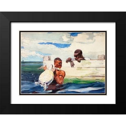 The Turtle Pond Black Modern Wood Framed Art Print with Double Matting by Homer, Winslow