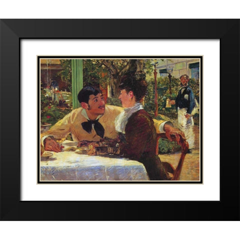 Couple at Pere Lathuille Black Modern Wood Framed Art Print with Double Matting by Manet, Edouard