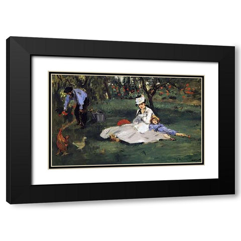 Monet Family in their Garden Black Modern Wood Framed Art Print with Double Matting by Manet, Edouard