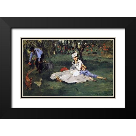 Monet Family in their Garden Black Modern Wood Framed Art Print with Double Matting by Manet, Edouard
