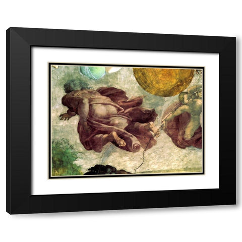 The Creation Of Heavenly Bodies God Creating The Moon And Sun Detail Black Modern Wood Framed Art Print with Double Matting by Michelangelo