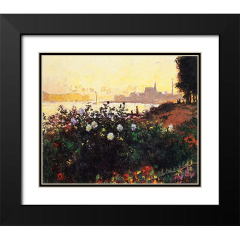Argenteuil The Bank In Flower Black Modern Wood Framed Art Print with Double Matting by Monet, Claude