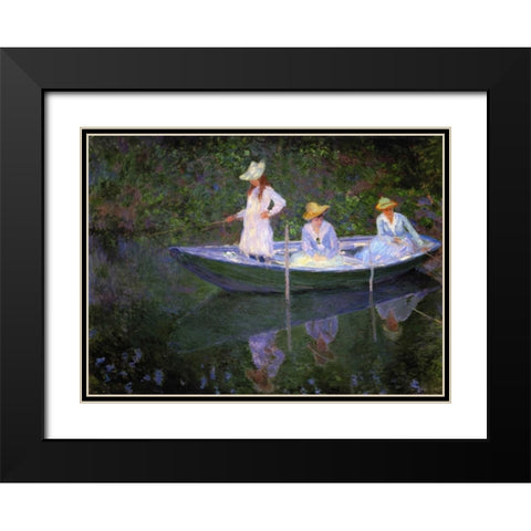 Barque A Giverny Black Modern Wood Framed Art Print with Double Matting by Monet, Claude