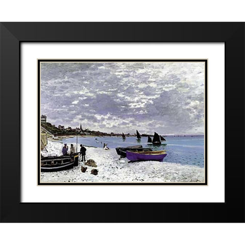 Beach At Sainte Adresse 1867 Black Modern Wood Framed Art Print with Double Matting by Monet, Claude