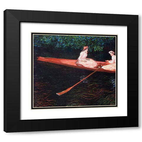 Boating On The River Epte 1890 Black Modern Wood Framed Art Print with Double Matting by Monet, Claude