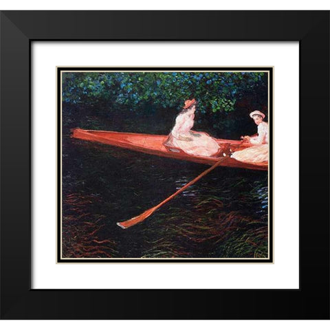 Boating On The River Epte 1890 Black Modern Wood Framed Art Print with Double Matting by Monet, Claude