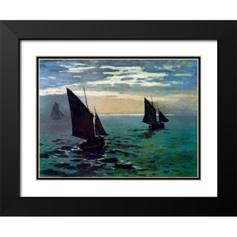Boats Leaving The Harbor Black Modern Wood Framed Art Print with Double Matting by Monet, Claude