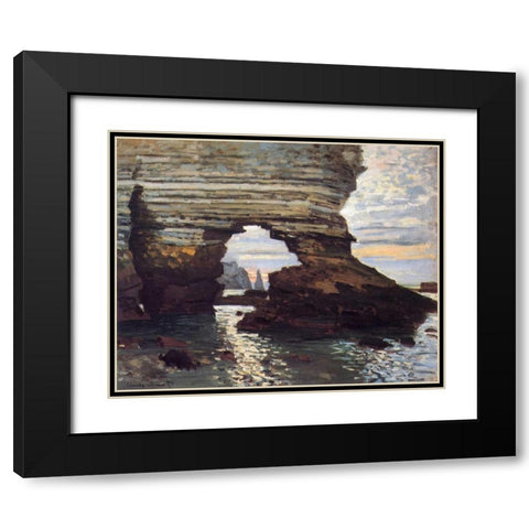Cliff At Etretat Black Modern Wood Framed Art Print with Double Matting by Monet, Claude