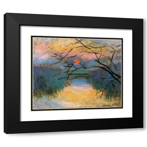 Coucher de soleil sur la Seine a Vetheuil Black Modern Wood Framed Art Print with Double Matting by Monet, Claude