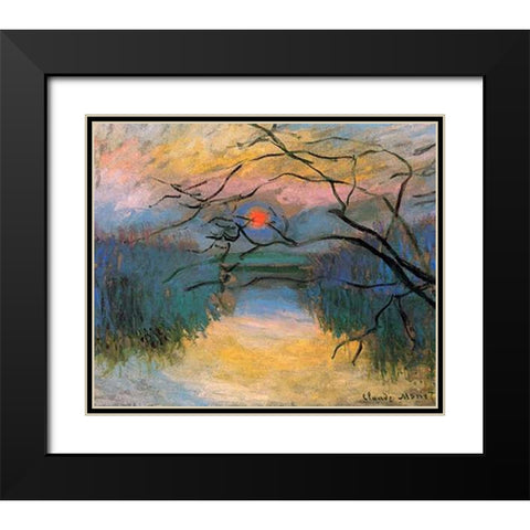 Coucher de soleil sur la Seine a Vetheuil Black Modern Wood Framed Art Print with Double Matting by Monet, Claude