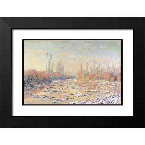 Floating Ice 1880 Black Modern Wood Framed Art Print with Double Matting by Monet, Claude