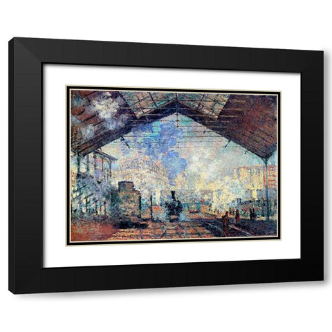 Gare St. Lazare Black Modern Wood Framed Art Print with Double Matting by Monet, Claude