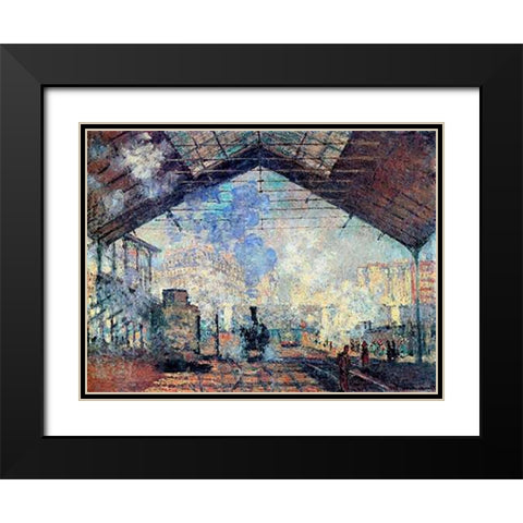 Gare St. Lazare Black Modern Wood Framed Art Print with Double Matting by Monet, Claude