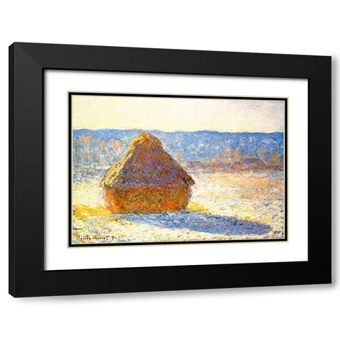 Haystack In Winter 1891 Black Modern Wood Framed Art Print with Double Matting by Monet, Claude