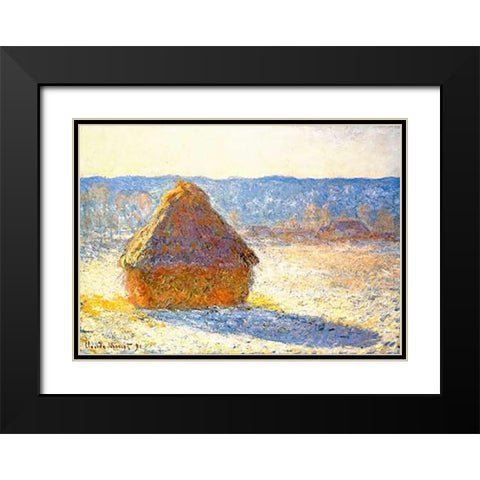 Haystack In Winter 1891 Black Modern Wood Framed Art Print with Double Matting by Monet, Claude