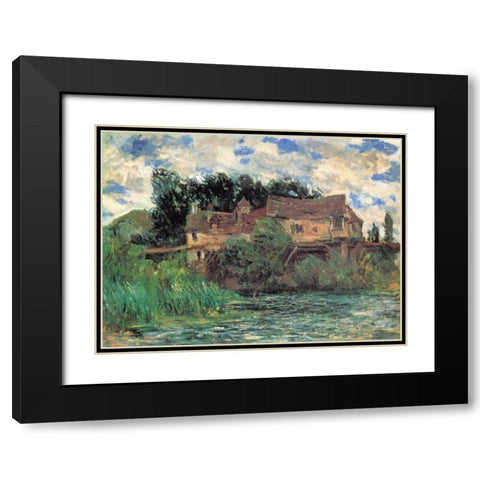 Houses On The Old Bridge At Vernon 1883 Black Modern Wood Framed Art Print with Double Matting by Monet, Claude
