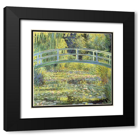 Japanese Bridge Black Modern Wood Framed Art Print with Double Matting by Monet, Claude