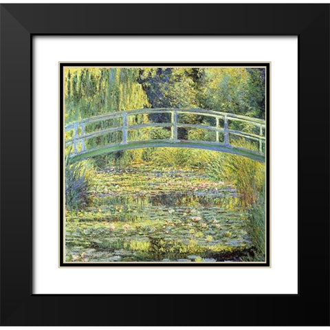Japanese Bridge Black Modern Wood Framed Art Print with Double Matting by Monet, Claude