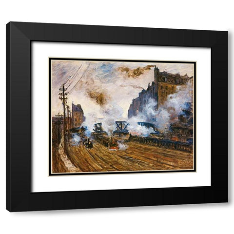 La Tranchee Des Batignolles Black Modern Wood Framed Art Print with Double Matting by Monet, Claude