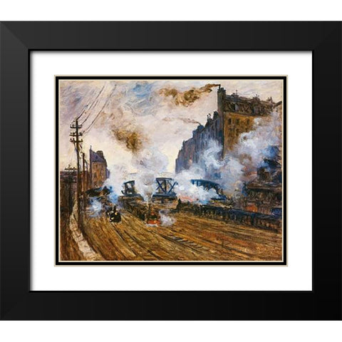 La Tranchee Des Batignolles Black Modern Wood Framed Art Print with Double Matting by Monet, Claude
