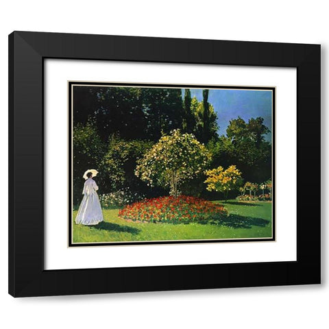 Lady In The Garden 1867 Black Modern Wood Framed Art Print with Double Matting by Monet, Claude