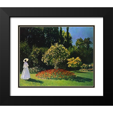 Lady In The Garden 1867 Black Modern Wood Framed Art Print with Double Matting by Monet, Claude