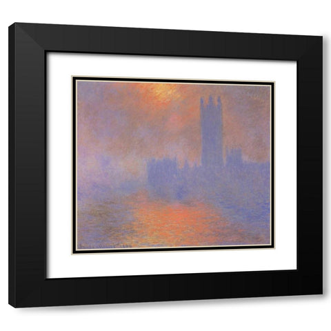 London Parliament With The Sun Breaking Through Fog Black Modern Wood Framed Art Print with Double Matting by Monet, Claude