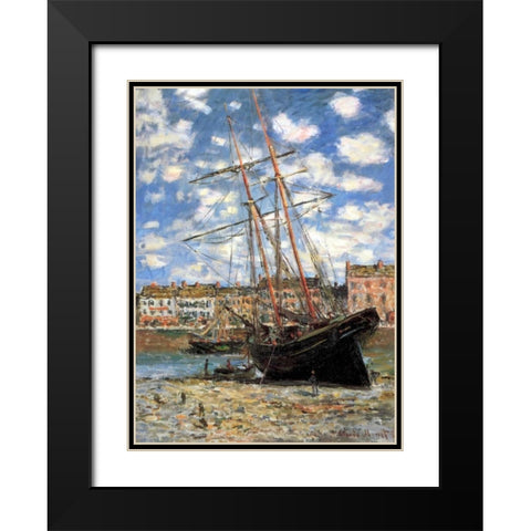 Ship Aground 1881 Black Modern Wood Framed Art Print with Double Matting by Monet, Claude