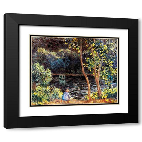 The Artists Floating Studio 1876 Black Modern Wood Framed Art Print with Double Matting by Monet, Claude