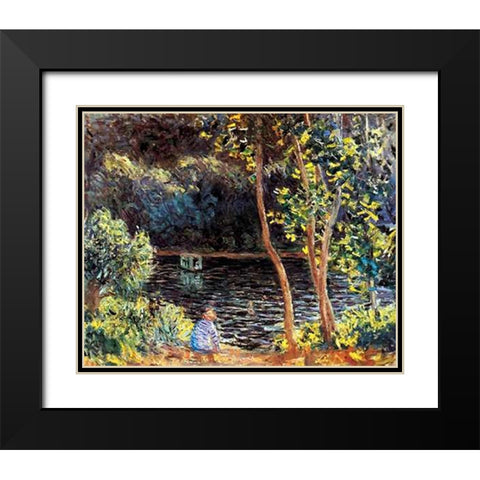 The Artists Floating Studio 1876 Black Modern Wood Framed Art Print with Double Matting by Monet, Claude