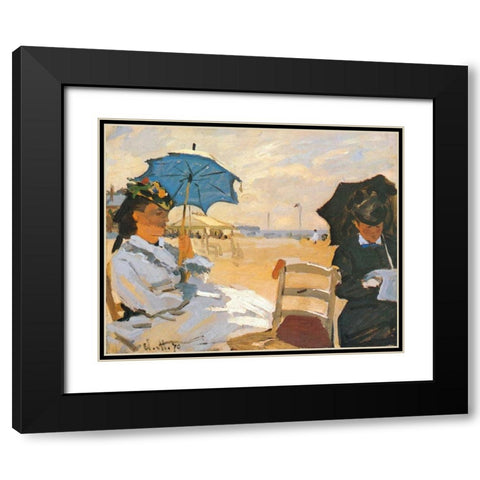 The Beach At Trouville 1870 Black Modern Wood Framed Art Print with Double Matting by Monet, Claude
