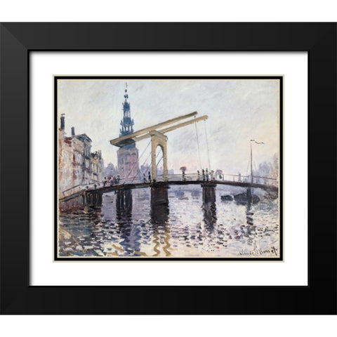 The Drawbridge Amsterdam 1874 Black Modern Wood Framed Art Print with Double Matting by Monet, Claude