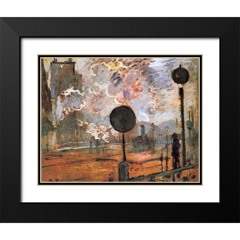 The Gare Saint-Lazare The Signal Black Modern Wood Framed Art Print with Double Matting by Monet, Claude