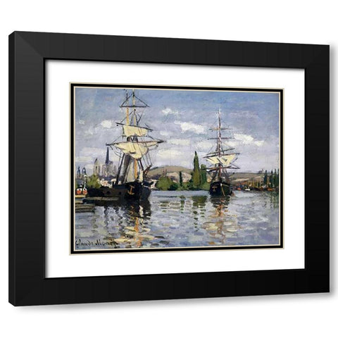 The Seine At Rouen 1872 Black Modern Wood Framed Art Print with Double Matting by Monet, Claude