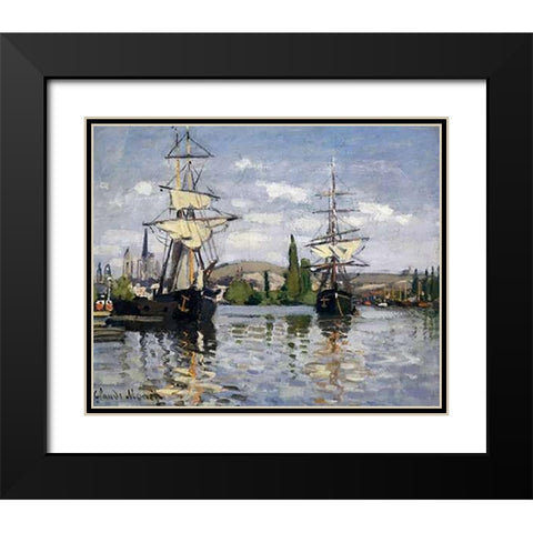 The Seine At Rouen 1872 Black Modern Wood Framed Art Print with Double Matting by Monet, Claude