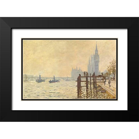 The Thames Below Westminster 1871 Black Modern Wood Framed Art Print with Double Matting by Monet, Claude